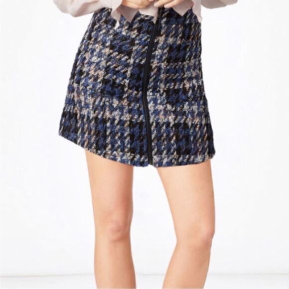 Parker Krista Tweed Blue Plaid Mini Zip Up Pencil Skirt - Picture 3 of 9